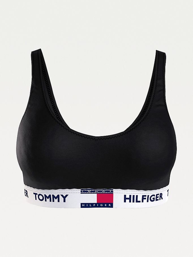 Tommy Hilfiger Logo Underband Organic Baumwoll Bralette Unterwäsche Damen Schwarz | AT271VLNG