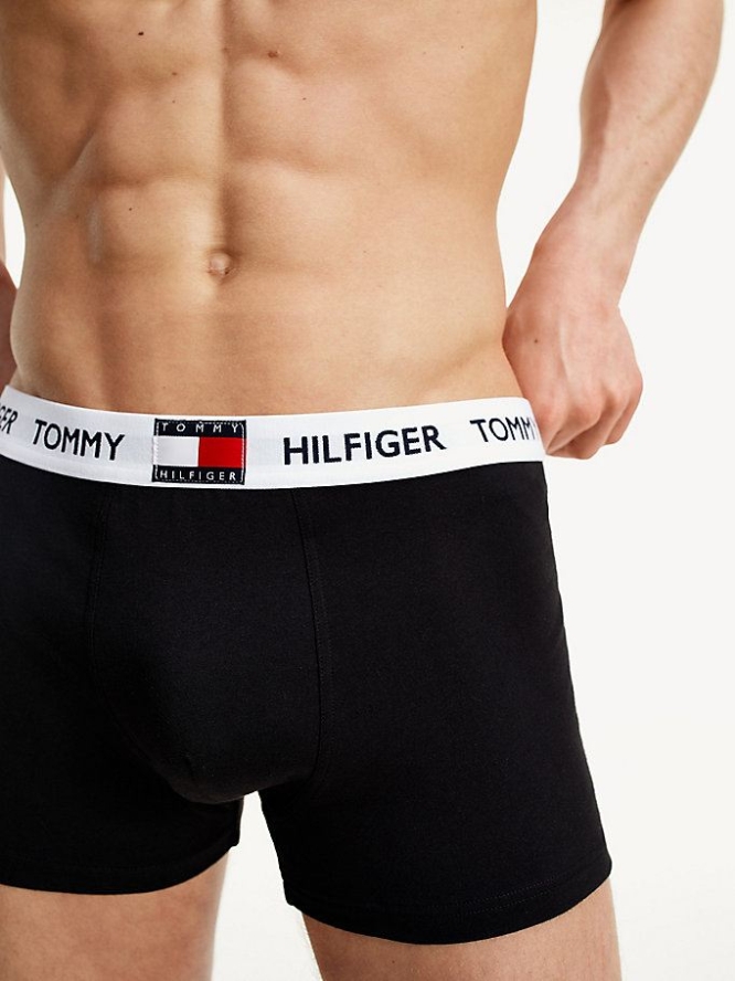 Tommy Hilfiger Logo Waistband Baumwoll Blend Trunks Unterwäsche Herren Schwarz | AT982MNZS