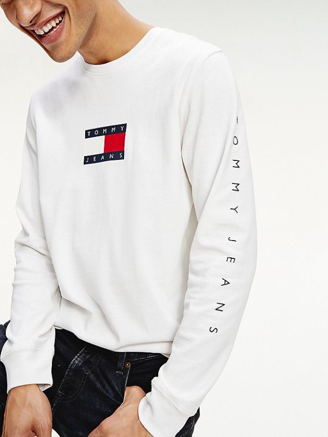 Tommy Hilfiger Long Sleeve Flag T-shirts Herren Weiß | AT047QENH