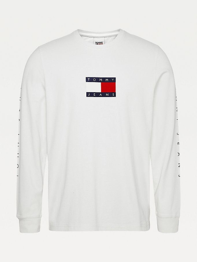 Tommy Hilfiger Long Sleeve Flag T-shirts Herren Weiß | AT047QENH