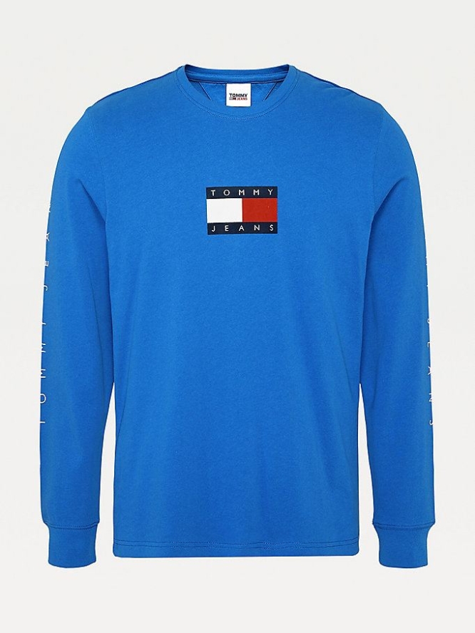 Tommy Hilfiger Long Sleeve Flag T-shirts Herren Blau | AT513TWXF