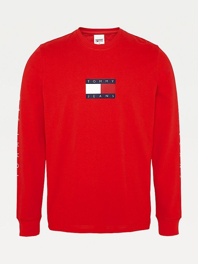 Tommy Hilfiger Long Sleeve Flag T-shirts Herren Tiefesrot | AT651ZMRQ