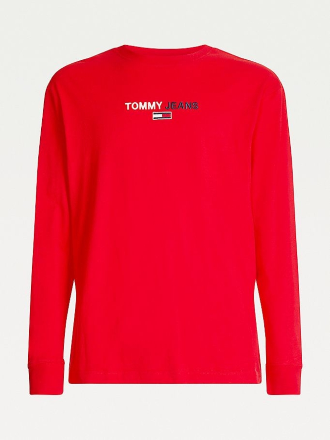 Tommy Hilfiger Long Sleeve Logo T-shirts Herren Tiefesrot | AT619DLKQ