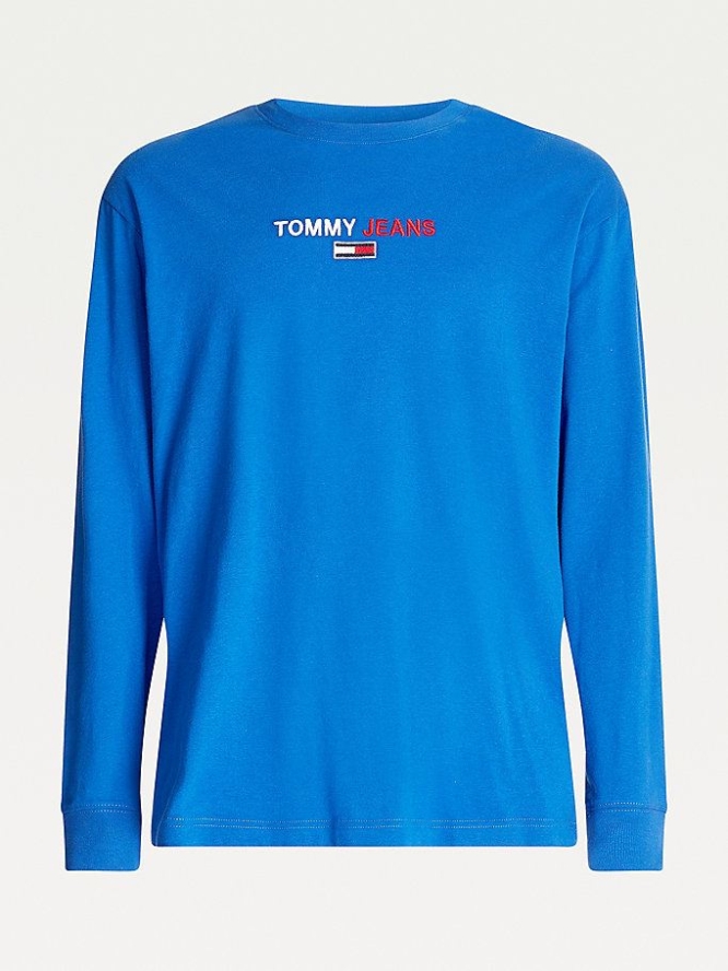 Tommy Hilfiger Long Sleeve Logo T-shirts Herren Blau | AT915IKSO