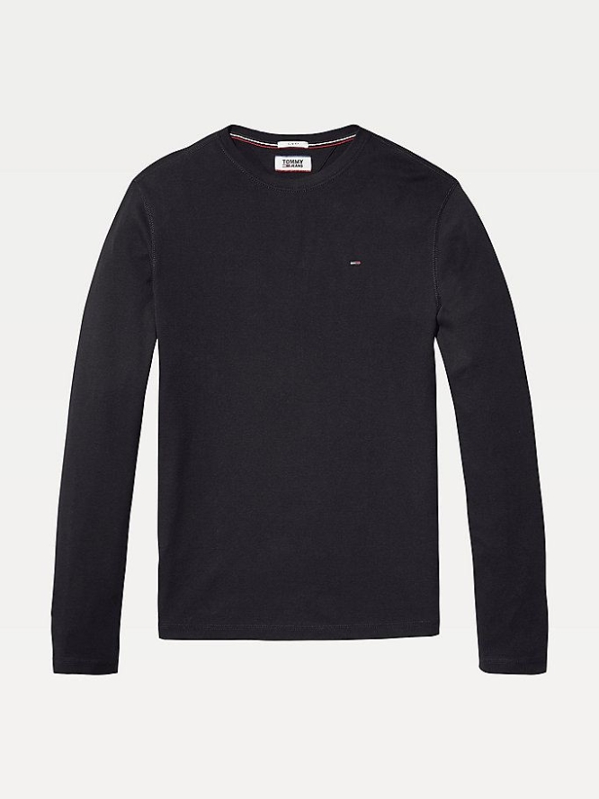 Tommy Hilfiger Long Sleeved Gerippt Organic Baumwoll T-shirts Herren Schwarz | AT127IORK