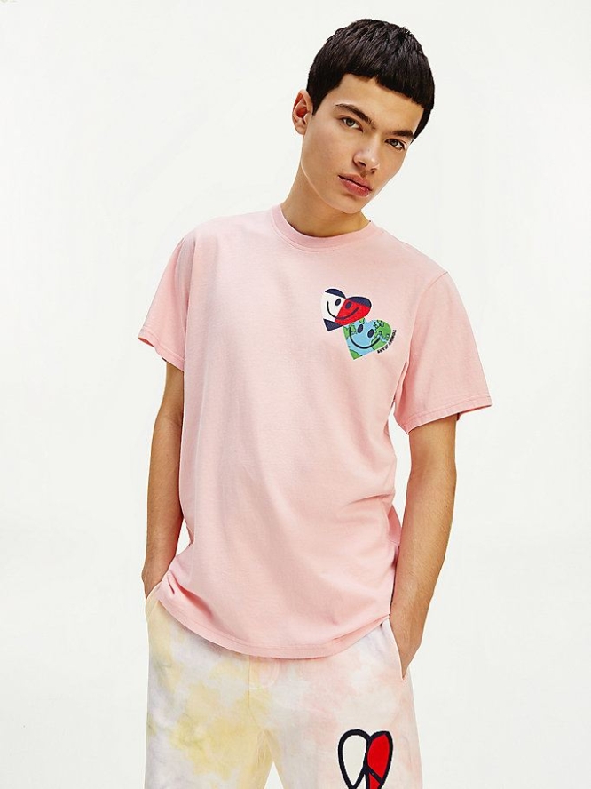 Tommy Hilfiger Luv The World Heart Face T-shirts Herren Rosa | AT904BUHC