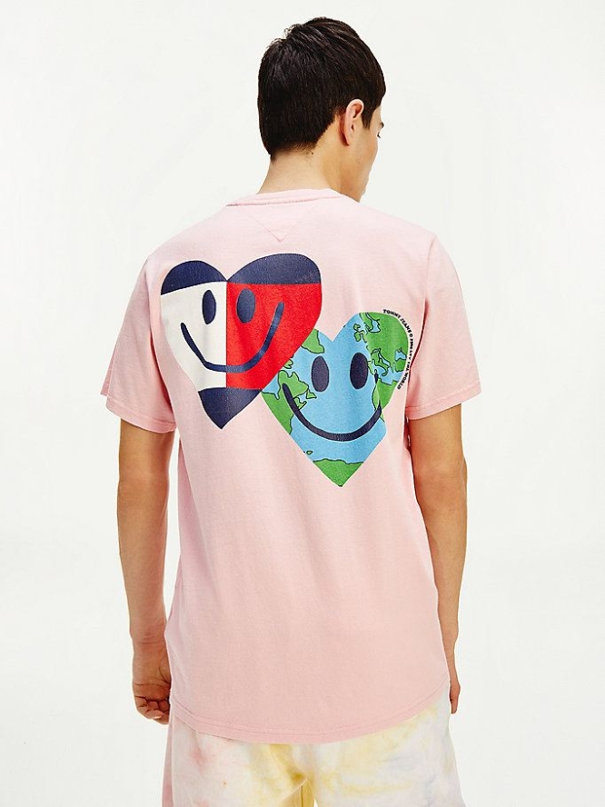 Tommy Hilfiger Luv The World Heart Face T-shirts Herren Rosa | AT904BUHC