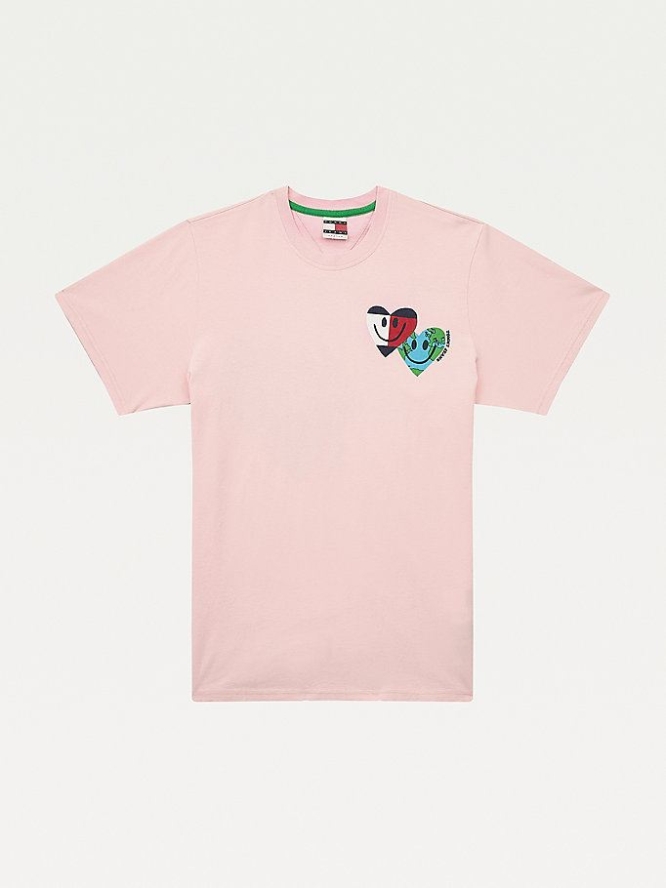 Tommy Hilfiger Luv The World Heart Face T-shirts Herren Rosa | AT904BUHC