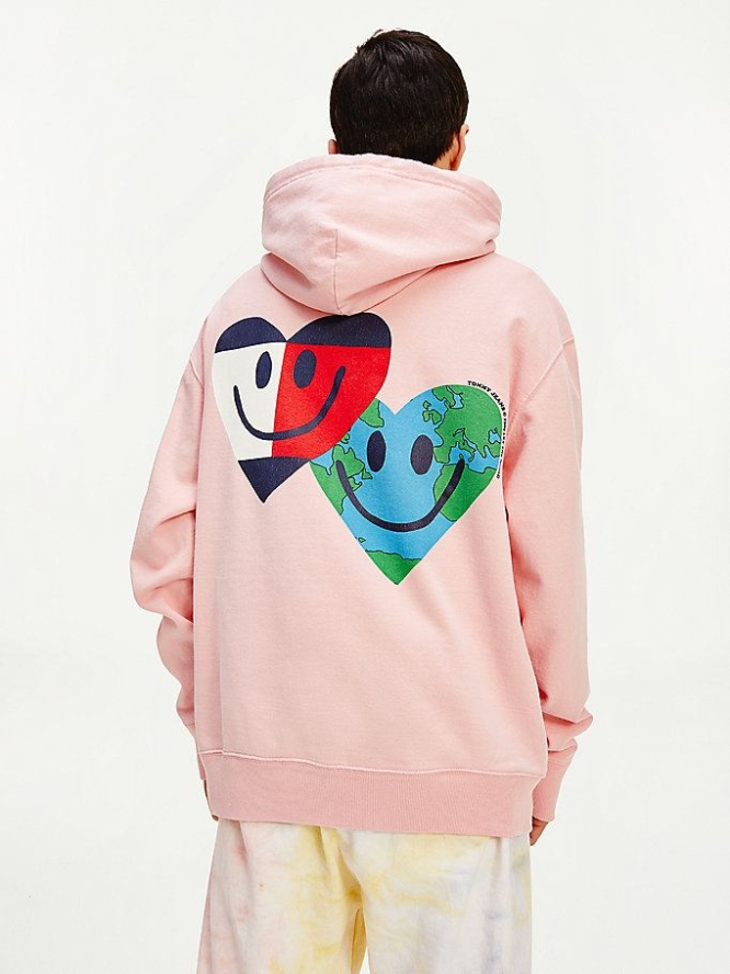 Tommy Hilfiger Luv The World Hearts Hoodie Herren Rosa | AT430HIGA