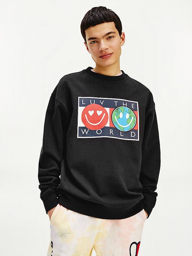 Tommy Hilfiger Luv The World Logo Sweatshirts Herren Schwarz | AT817LGNB