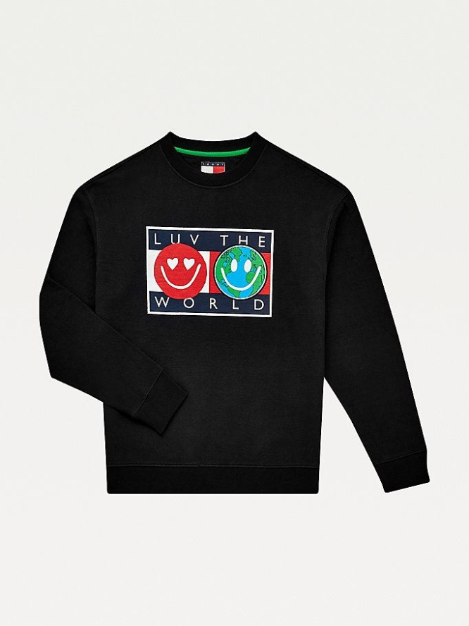 Tommy Hilfiger Luv The World Logo Sweatshirts Herren Schwarz | AT817LGNB