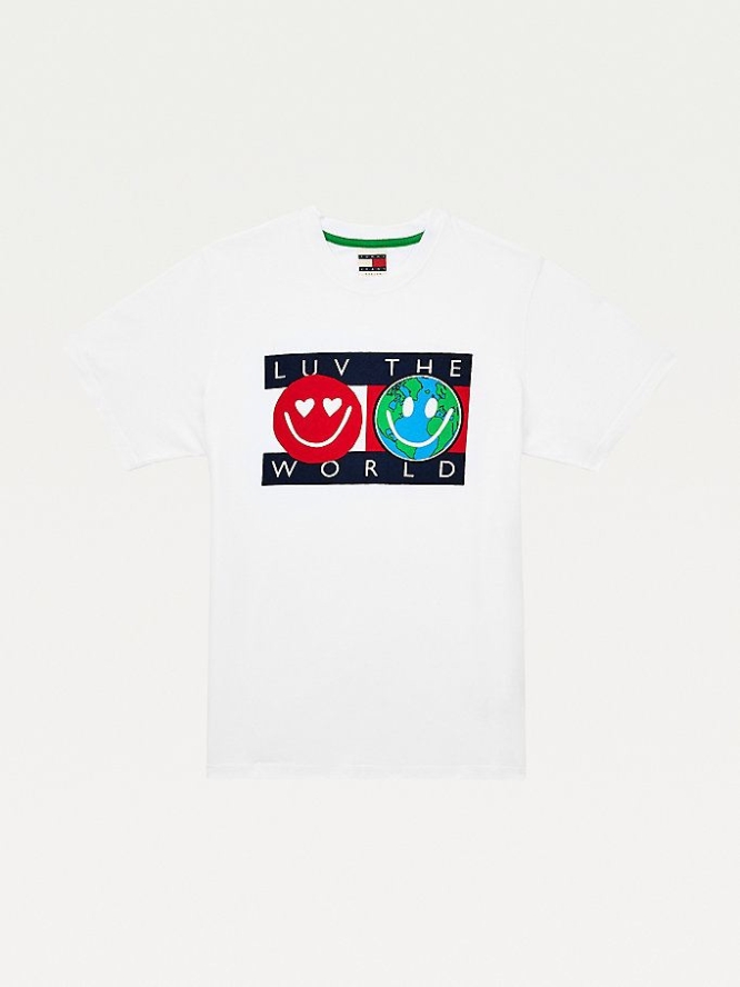 Tommy Hilfiger Luv The World Logo T-shirts Herren Weiß | AT645NBCU