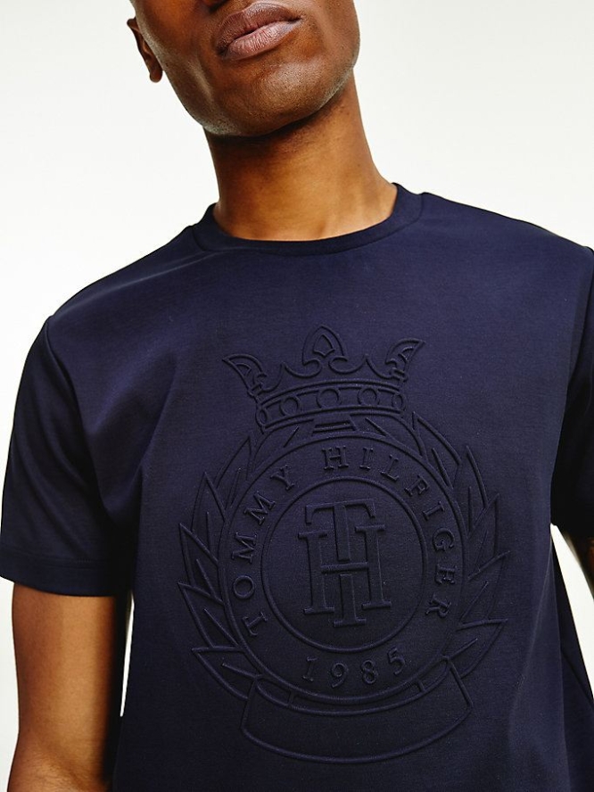 Tommy Hilfiger Luxury Embossed Logo T-shirts Herren Dunkelblau | AT270HYVA