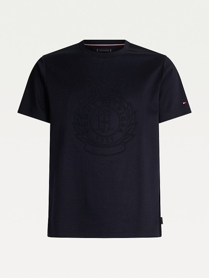 Tommy Hilfiger Luxury Embossed Logo T-shirts Herren Dunkelblau | AT270HYVA