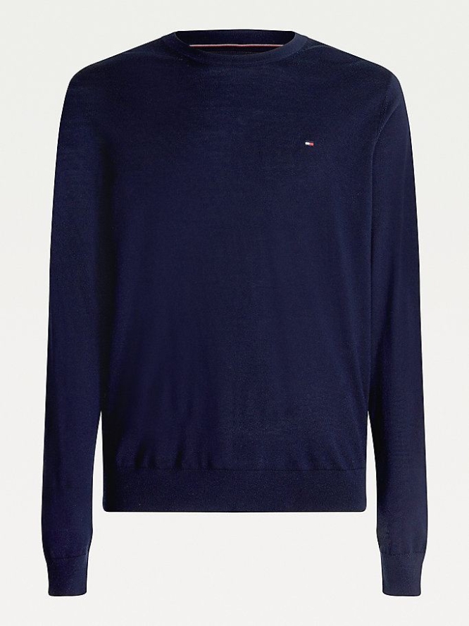 Tommy Hilfiger Luxury Wolle Crew Neck Jumper Pullover Herren Dunkelblau | AT597PXIW