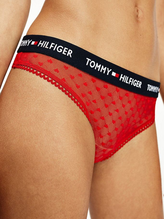 Tommy Hilfiger Mesh Heart Tanga Unterwäsche Damen Rot | AT574SALI