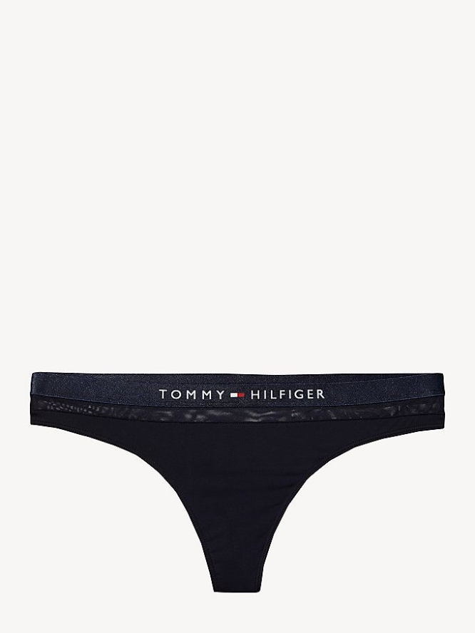 Tommy Hilfiger Mesh Inset Stretch Baumwoll Tanga Unterwäsche Damen Navy | AT387EJMK