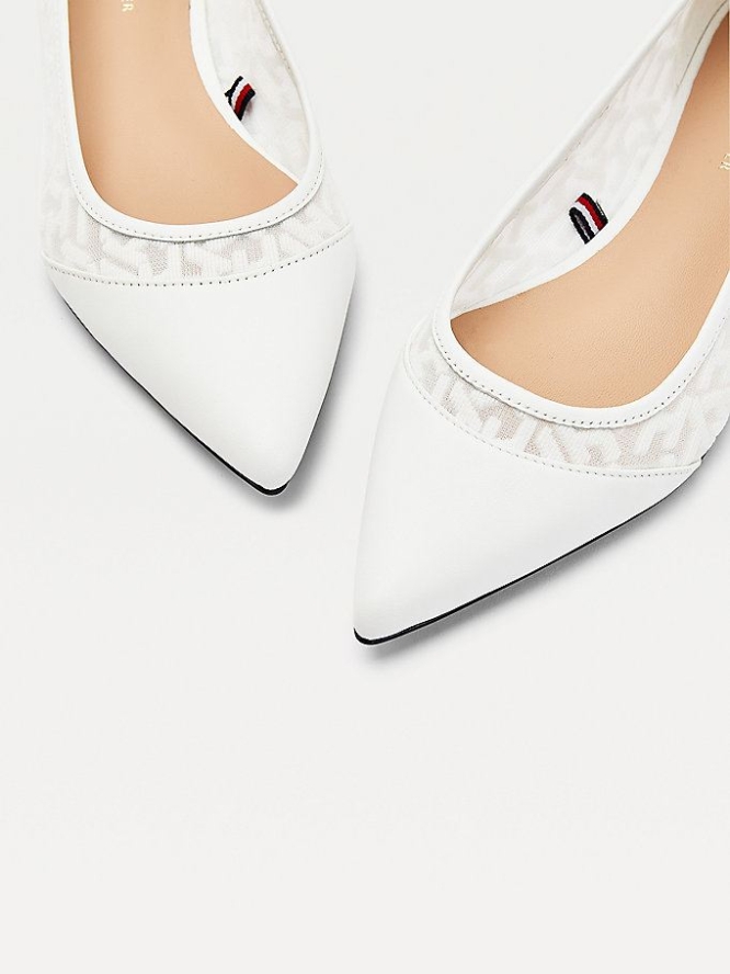 Tommy Hilfiger Mesh Pointed Ballerina Flats Flache Schuhe Damen Weiß | AT369KVWP