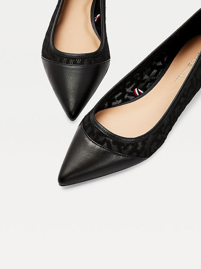 Tommy Hilfiger Mesh Pointed Ballerina Flats Flache Schuhe Damen Schwarz | AT807JRON