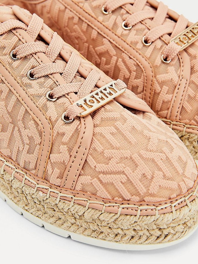 Tommy Hilfiger Mesh Spitze-Up Espadrilles Flache Schuhe Damen Braun | AT201DMAL