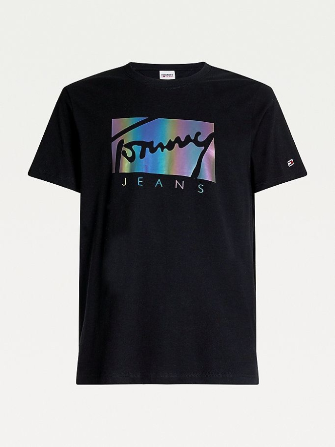 Tommy Hilfiger Metallic Signature Logo T-shirts Herren Schwarz | AT836HMOV