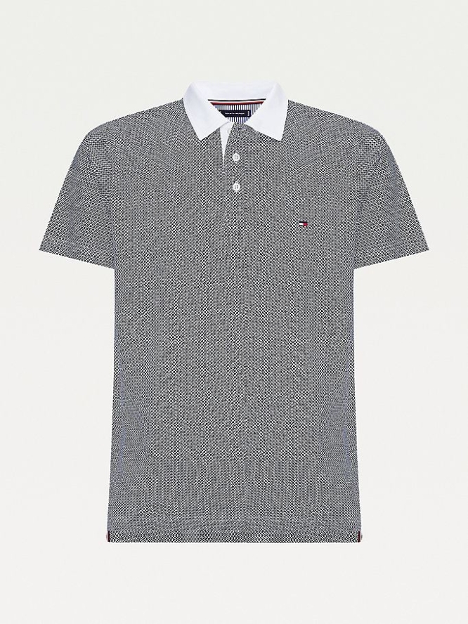 Tommy Hilfiger Micro Print Baumwoll Slim Fit Polo Shirts Herren Weiß Navy | AT852VOTW