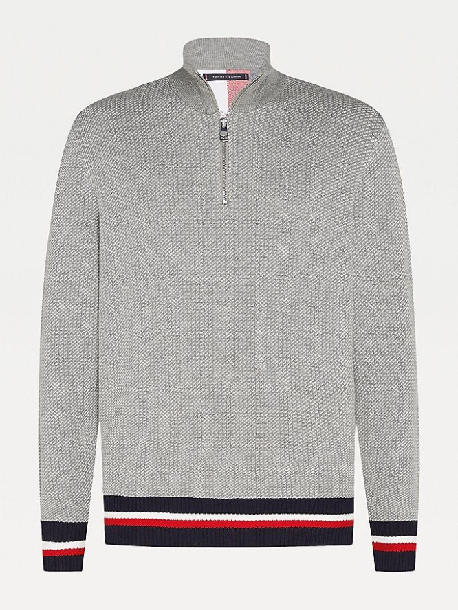 Tommy Hilfiger Micro Print Half-Zip Jumper Pullover Herren Dunkelgrau | AT692XQCH