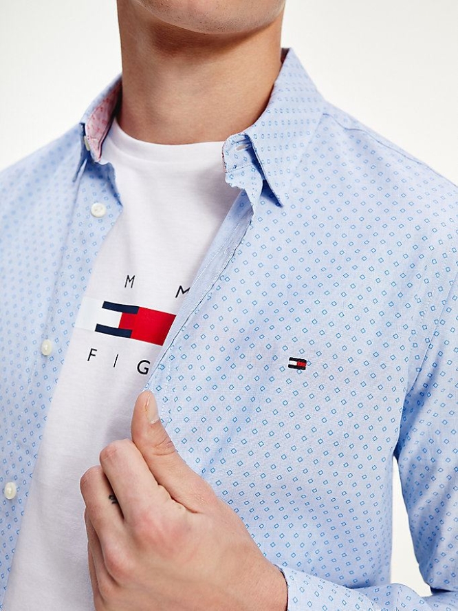 Tommy Hilfiger Micro Square Print Slim Fit Hemd Herren Blau | AT037PVIC