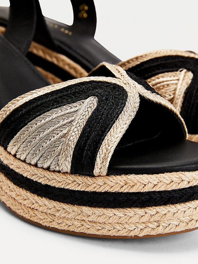 Tommy Hilfiger Mid Heel Leder Espadrilles Sandalen Absatz Damen Schwarz | AT270WQLY