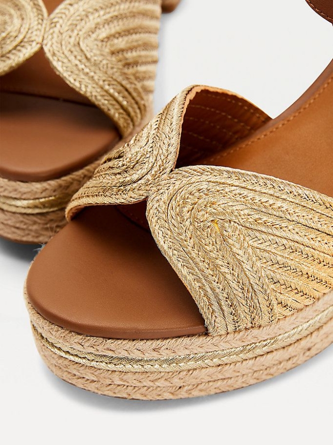 Tommy Hilfiger Mid Heel Leder Espadrilles Sandalen Absatz Damen Gold | AT502CUKB