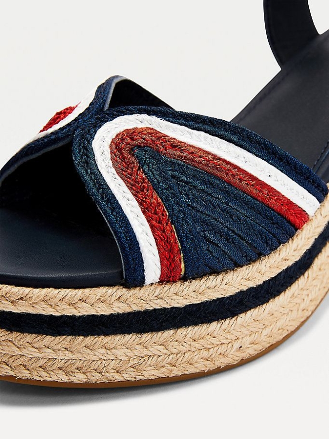 Tommy Hilfiger Mid Heel Leder Espadrilles Sandalen Absatz Damen Weiß | AT950NLMQ