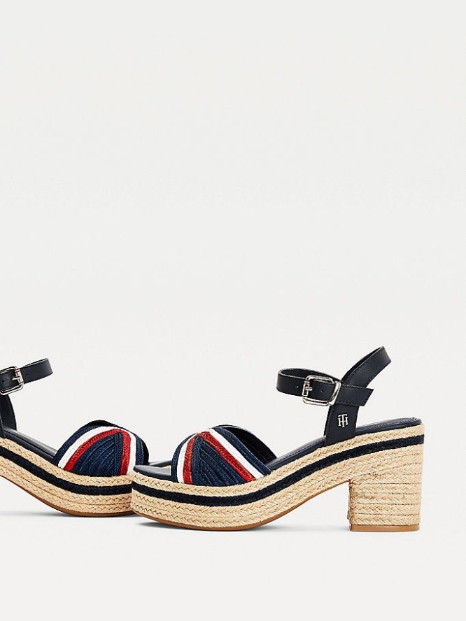 Tommy Hilfiger Mid Heel Leder Espadrilles Sandalen Absatz Damen Weiß | AT950NLMQ