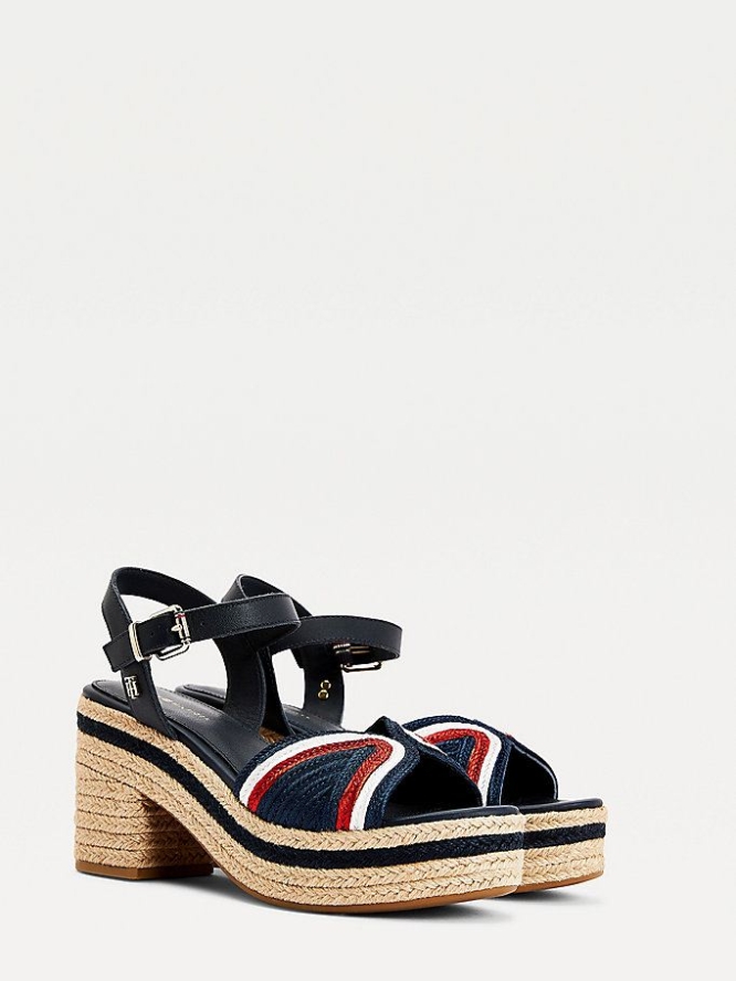 Tommy Hilfiger Mid Heel Leder Espadrilles Sandalen Absatz Damen Weiß | AT950NLMQ