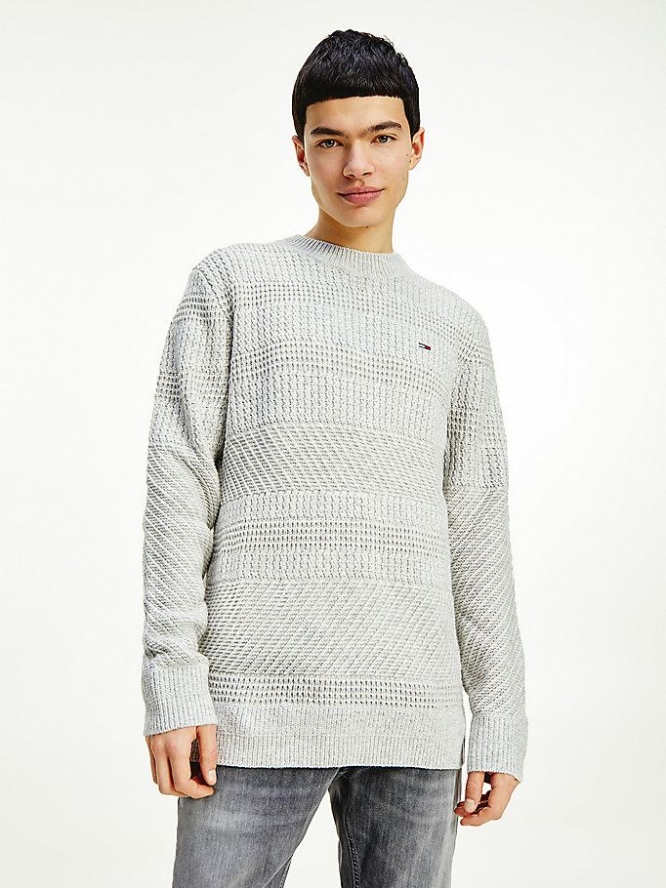 Tommy Hilfiger Mixed Stripe Crew Neck Jumper Pullover Herren Silber Grau | AT387HQEV