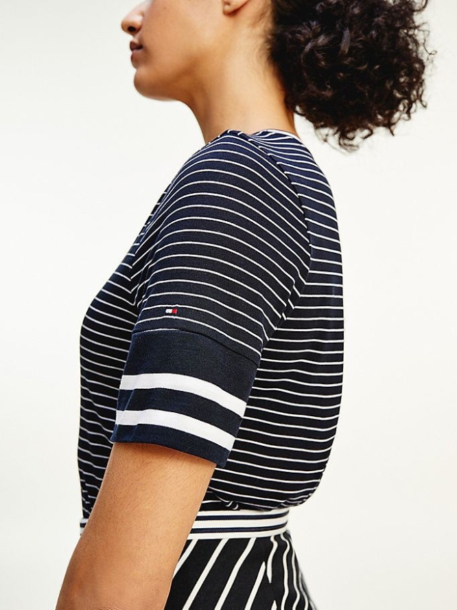 Tommy Hilfiger Mixed Stripe Crew Neck T-shirts Damen Dunkelblau | AT187TLPU