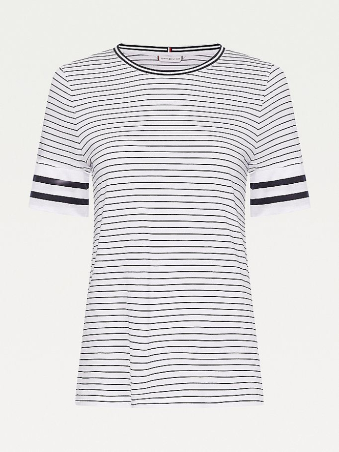 Tommy Hilfiger Mixed Stripe Crew Neck T-shirts Damen Weiß | AT542PLGJ