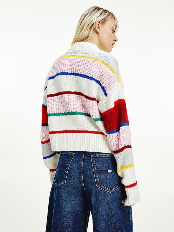 Tommy Hilfiger Mixed Stripe Dropped Shoulder Jumper Pullover Damen Rosa Mehrfarbig | AT987UDCA