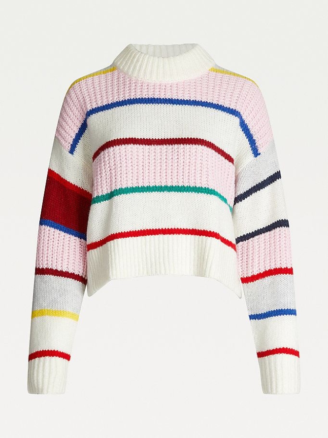 Tommy Hilfiger Mixed Stripe Dropped Shoulder Jumper Pullover Damen Rosa Mehrfarbig | AT987UDCA