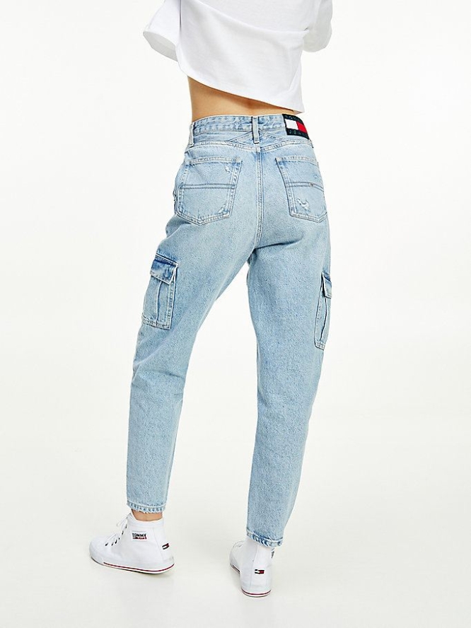 Tommy Hilfiger Mom High Rise Tapered Cargo Jeans Damen Hellblau | AT709NMEI