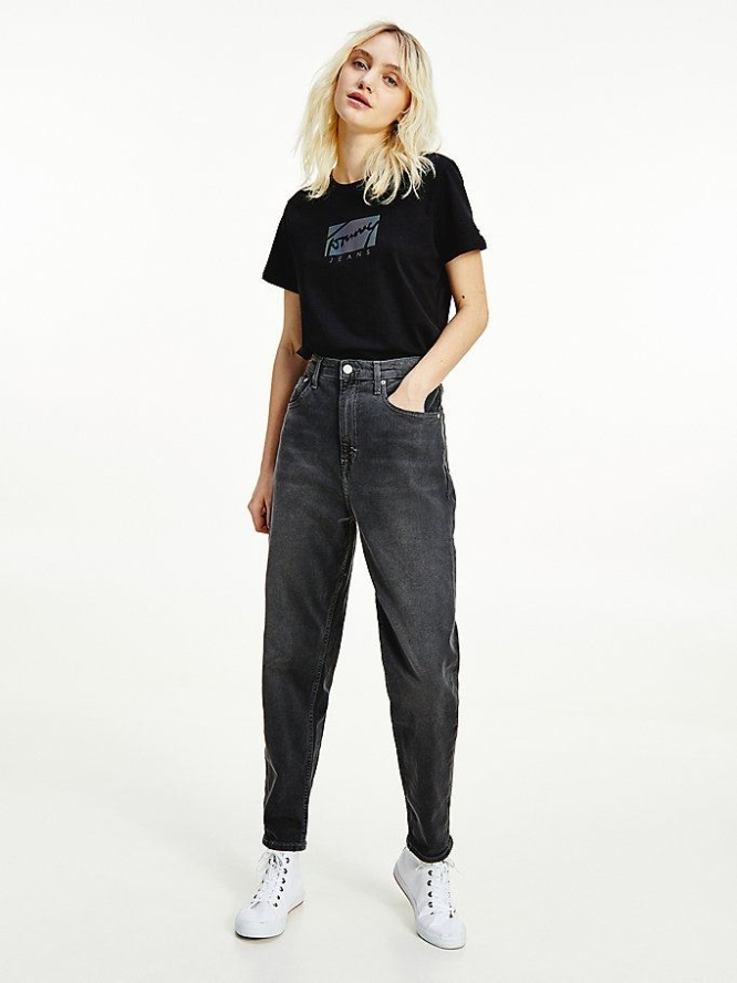 Tommy Hilfiger Mom High Rise Tapered Kompfort Recycled Jeans Damen Schwarz | AT192ZEXW