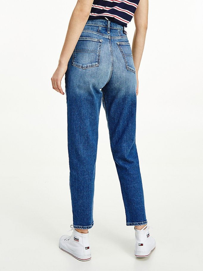 Tommy Hilfiger Mom Super High Rise Tapered Jeans Damen Blau | AT302OKUN