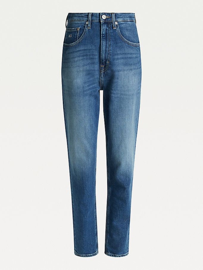 Tommy Hilfiger Mom Super High Rise Tapered Jeans Damen Blau | AT302OKUN