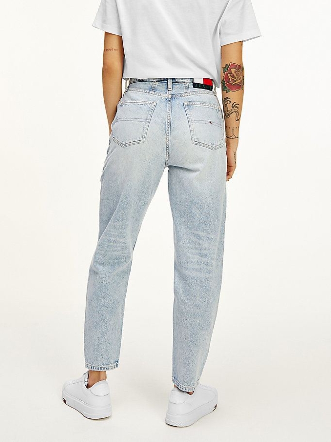 Tommy Hilfiger Mom Ultra High Rise Tapered Distressed Jeans Damen Hellblau | AT456ZSQO