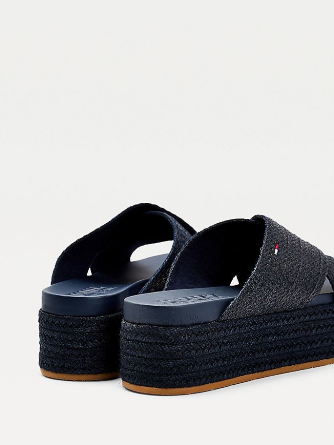 Tommy Hilfiger Monochrome Flatform Mules Keilabsatz Sandalen Damen Hellnavy | AT875WFSM