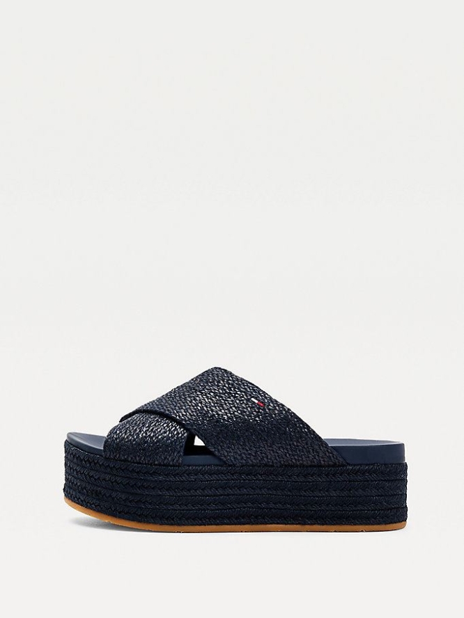 Tommy Hilfiger Monochrome Flatform Mules Keilabsatz Sandalen Damen Hellnavy | AT875WFSM