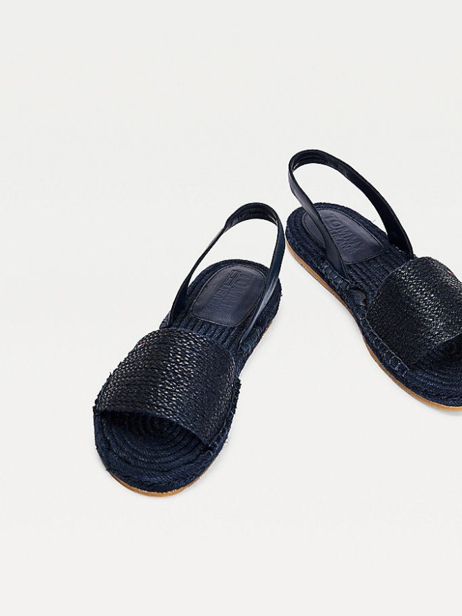 Tommy Hilfiger Monochrome Linen Espadrilles Flache Sandalen Damen Hellnavy | AT960MDNC