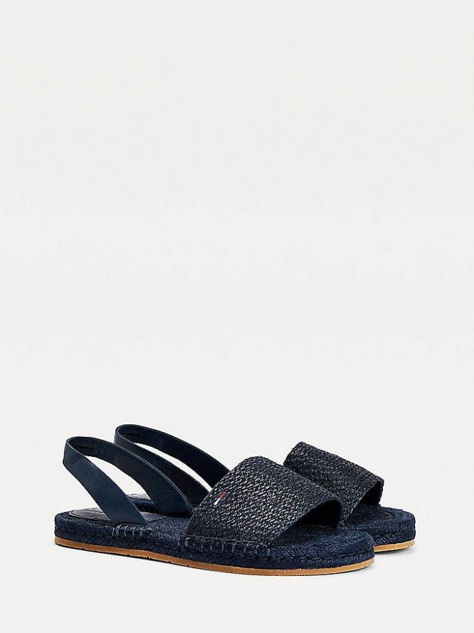 Tommy Hilfiger Monochrome Linen Espadrilles Flache Sandalen Damen Hellnavy | AT960MDNC