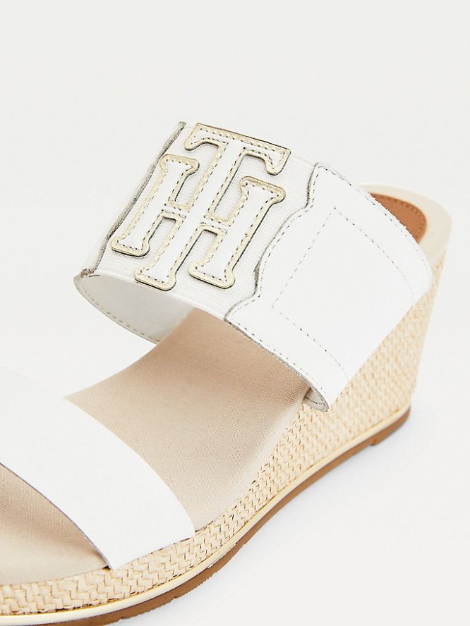 Tommy Hilfiger Monogram Elastic Wedge Mules Keilabsatz Sandalen Damen Weiß | AT154WIOL