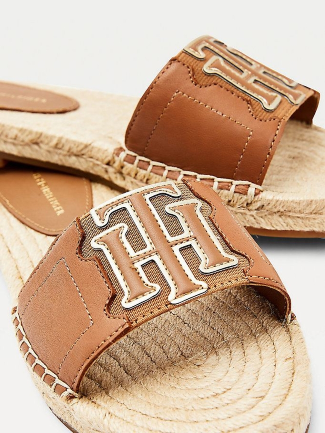 Tommy Hilfiger Monogram Espadrilles Mules Flache Sandalen Damen Braun | AT097VIPW