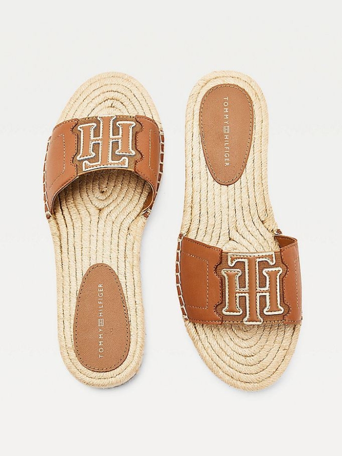 Tommy Hilfiger Monogram Espadrilles Mules Flache Sandalen Damen Braun | AT097VIPW